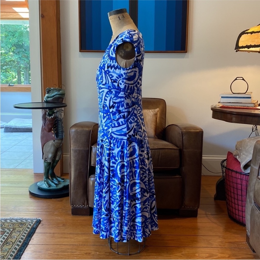 Lauren Ralph Lauren Blue & White Print Fit & Flare Dress Size 6 NWOT - Picture 3 of 9